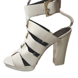 CALVIN KLEIN Benita Leather Platform Sandals Womens‎ White Size 8.5 MSRP $165